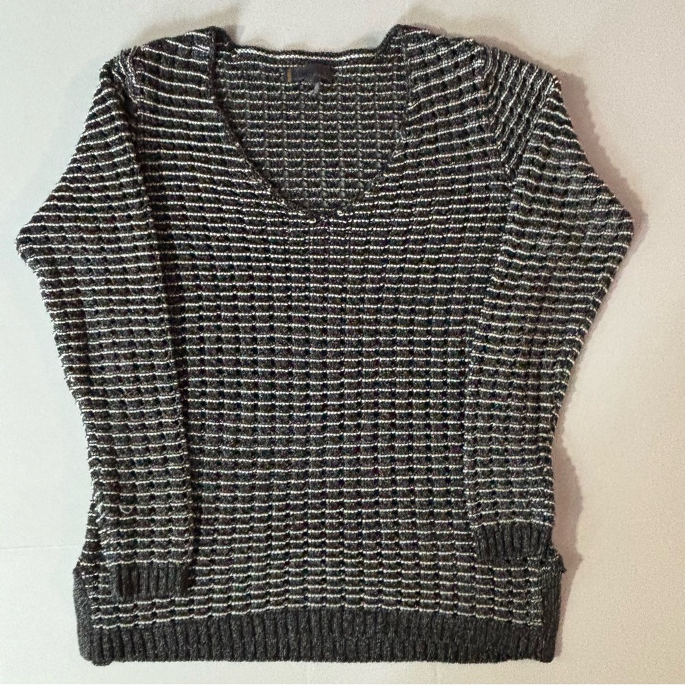 Jeans by Buffalo Open‎ Knit Sweater Black White Silver Metallic Size Large